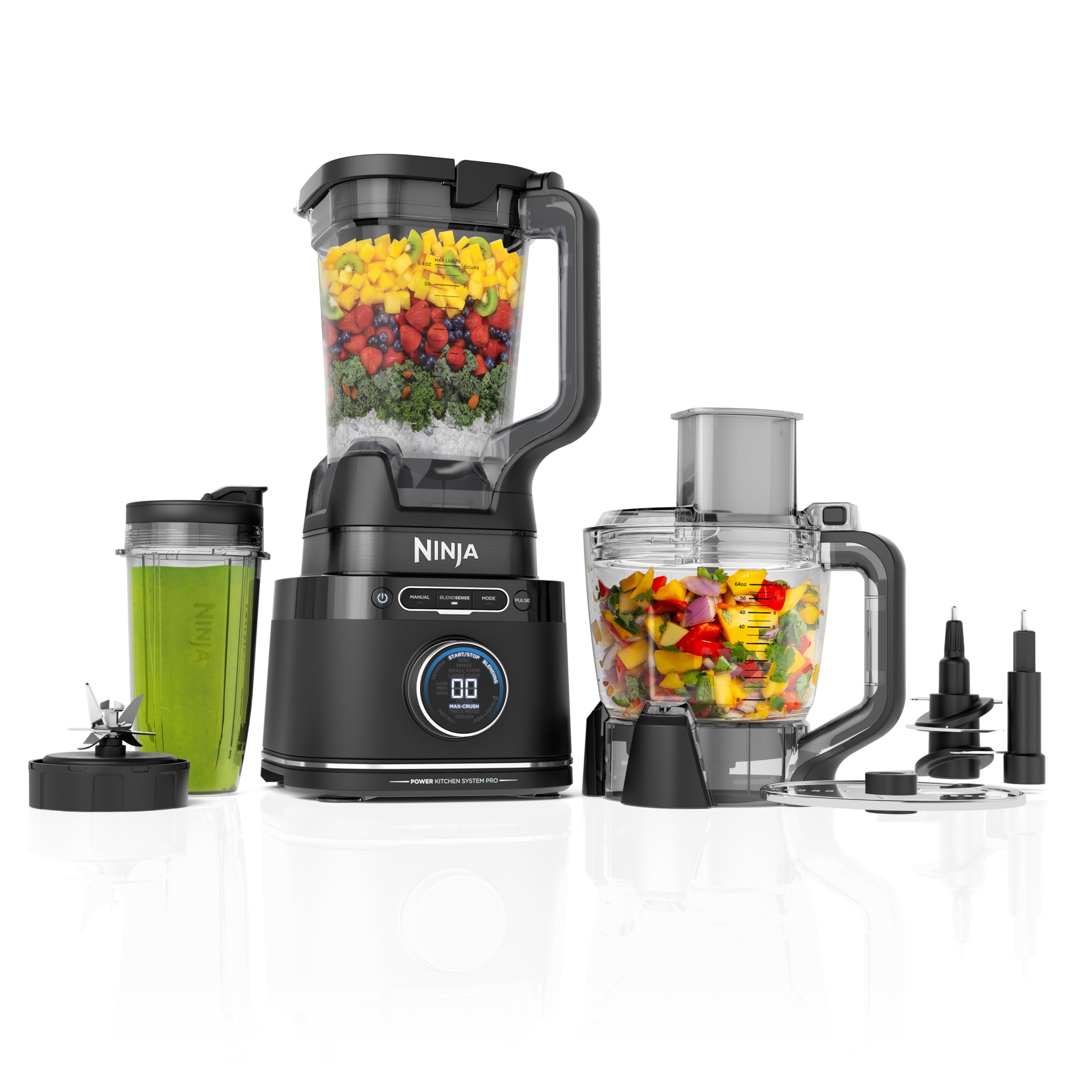 Ninja Kitchen System | Food Processor & Blender with BlendSense Technology | 8-Cup Bowl & 24-oz. To-Go Cup | For Smoothies, Cookie Dough, Salsa & More | 1800-Peak-Watt | Black | TB401