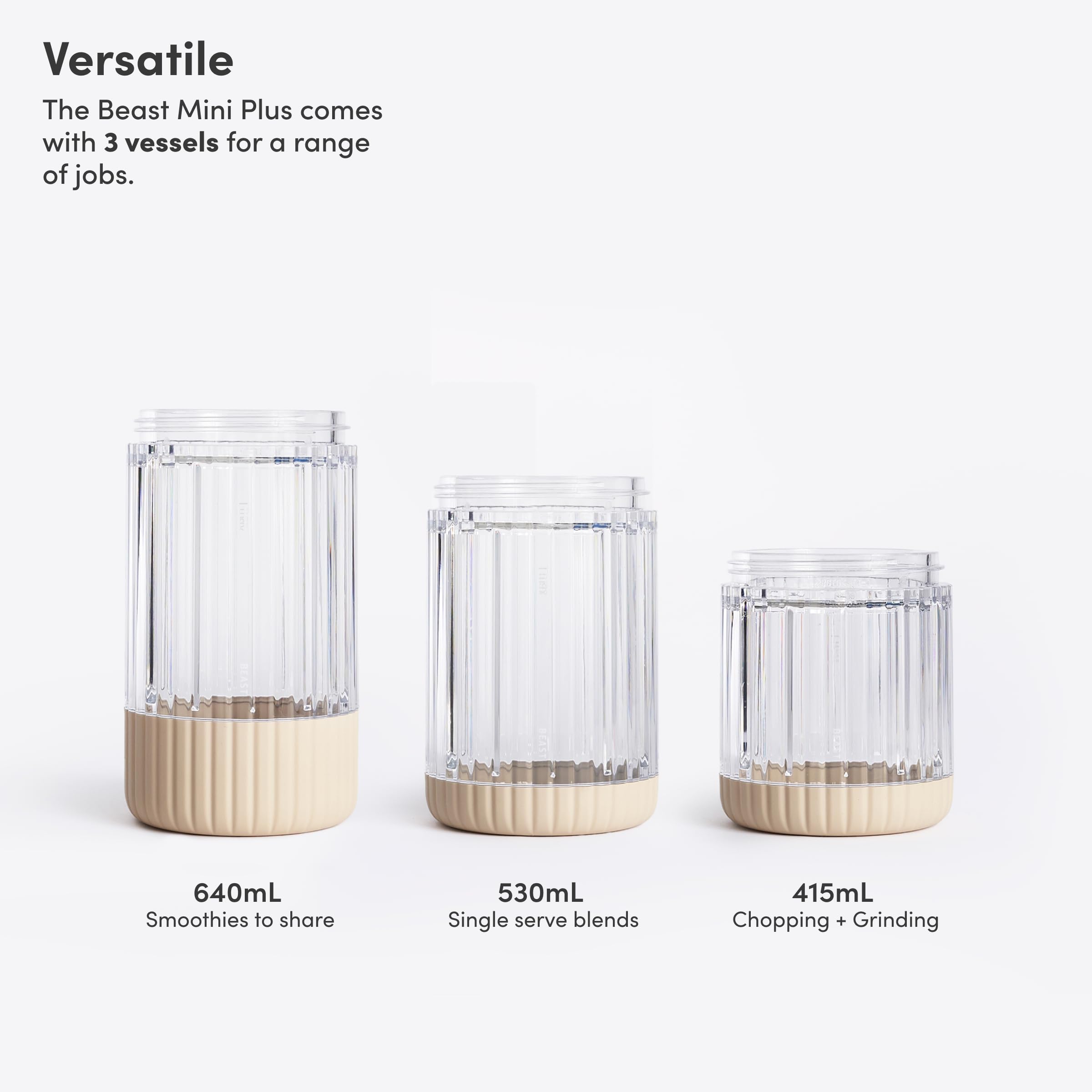 The Beast Mini Blender Plus | Mini Countertop Kitchen Blender | Blend Smoothies and Shakes, Dressings, Sauces, Dips | Extra Vessels, Straw Cap and Straws Included | 600W (Sand)