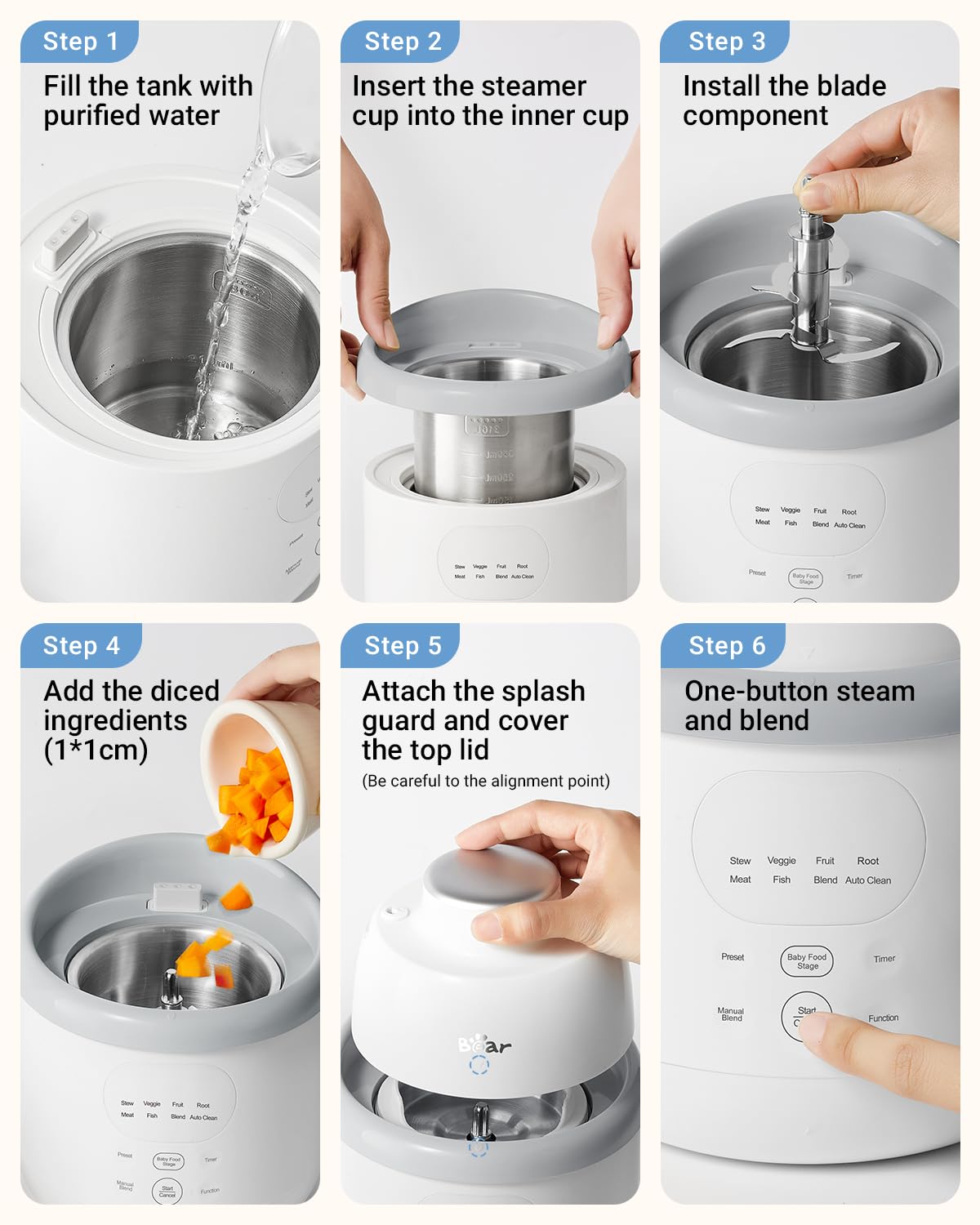 Bear NutriEase AllStage Stainless Steel Baby Food Maker Steamer and Blender, Truly OneStep Baby Food Processor Puree Maker Grinder Mills, Auto Cooking&Grinding for Healthy Homemade Baby Food, BPA-Free