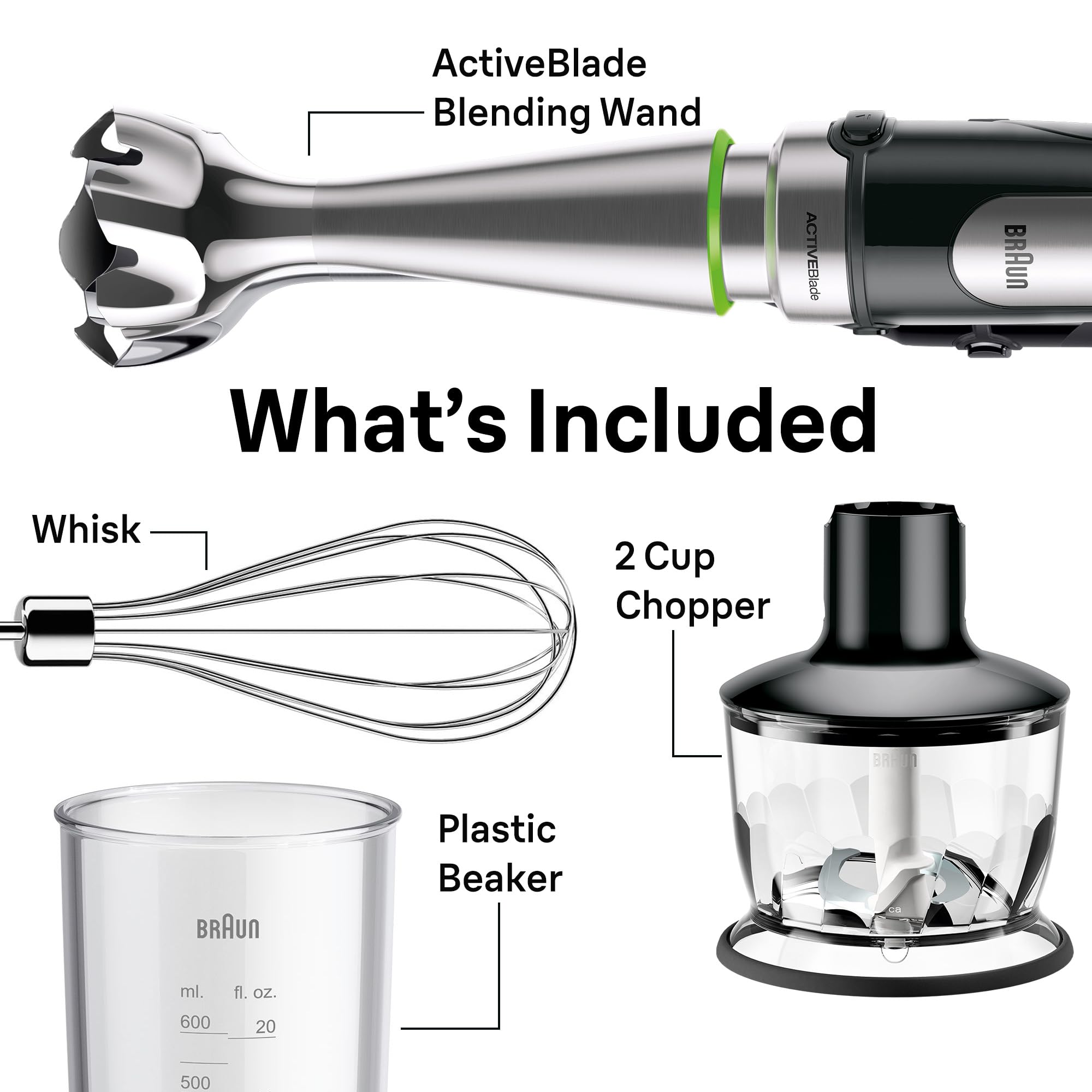 Braun MultiQuick 7 3-in-1 Immersion Blender with Food Processor – Powerful Handheld Electric Stick - Emulsifier for Chopping, Beating & Whisking - Ideal for Soup, Puree, Smoothies & More