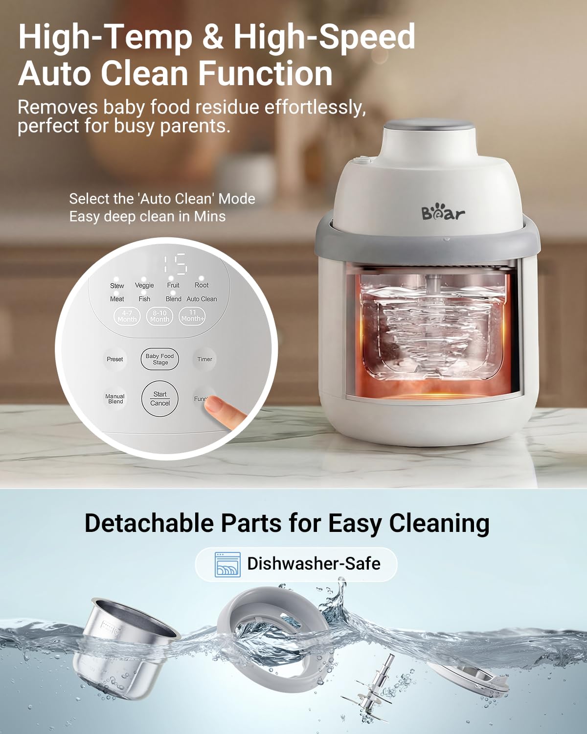 Bear NutriEase AllStage Stainless Steel Baby Food Maker Steamer and Blender, Truly OneStep Baby Food Processor Puree Maker Grinder Mills, Auto Cooking&Grinding for Healthy Homemade Baby Food, BPA-Free
