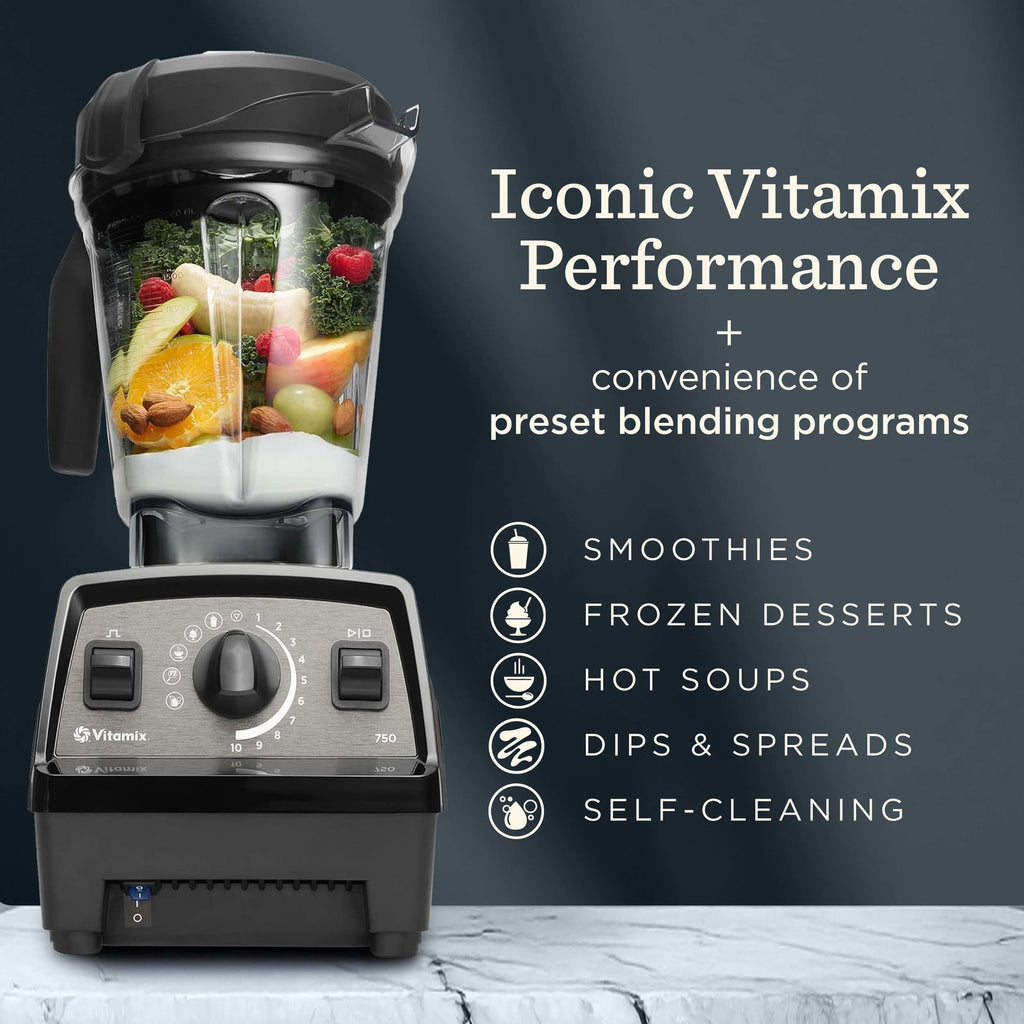 Vitamix Propel Series 750 Professional-Grade Blender with Four Blending Programs for Smoothies, Soups and More, Self-Cleaning, Stainless-Steel Blades, 64 Oz Container, Black