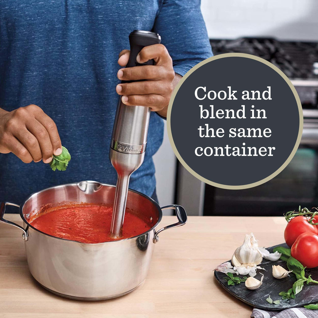 Vitamix 5-Speed Immersion Blender 3-Piece Bundle with Whisk Attachment and Storage Case, Professional-Grade Hand Blender with 625-Watt Motor and Stainless-Steel Blade, Stainless Steel/Black