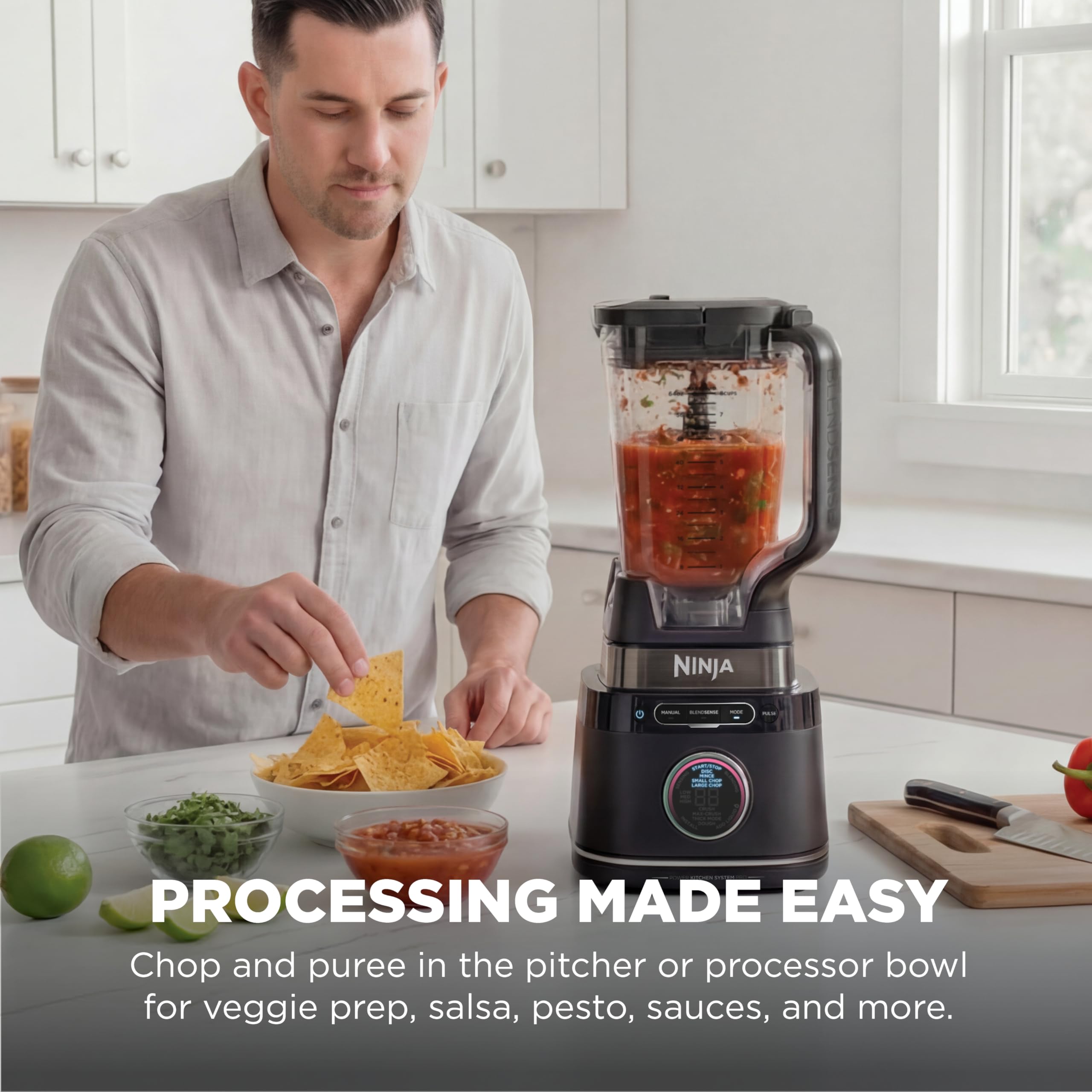 Ninja Kitchen System | Food Processor & Blender with BlendSense Technology | 8-Cup Bowl & 24-oz. To-Go Cup | For Smoothies, Cookie Dough, Salsa & More | 1800-Peak-Watt | Black | TB401